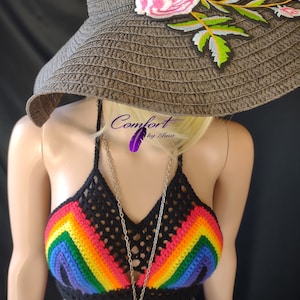Crochet Black and Rainbow Crop Top