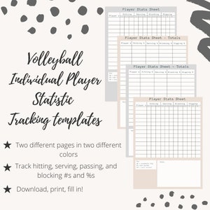 Volleyball Stat Tracking Sheets - Individual Player Tracking & Totals (neutral and grey)