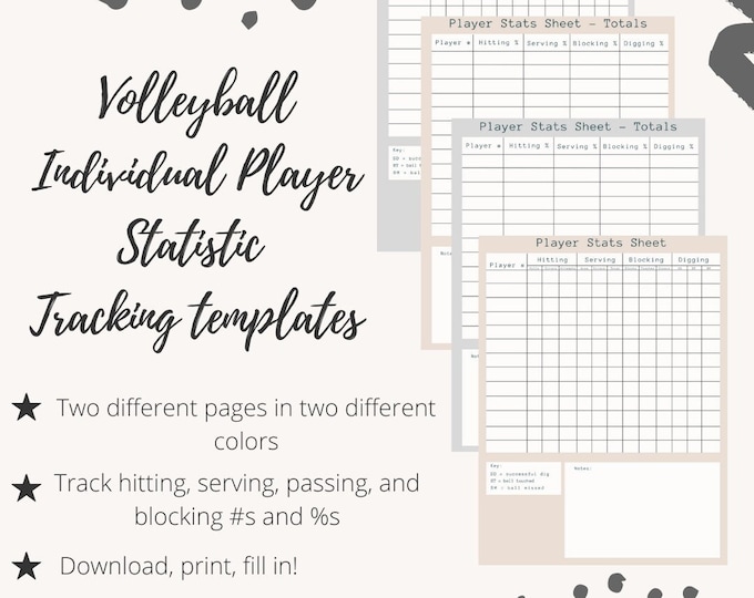 Volleyball Stat Tracking Sheets - Individual Player Tracking & Totals ...
