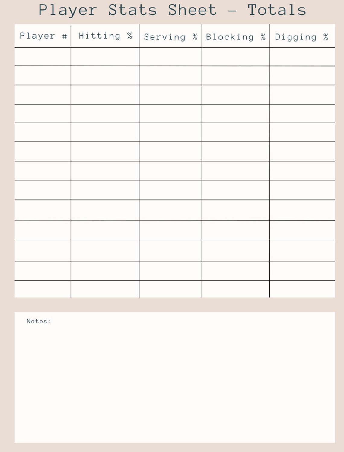 Volleyball Stat Tracking Sheets Individual Player Tracking & Totals