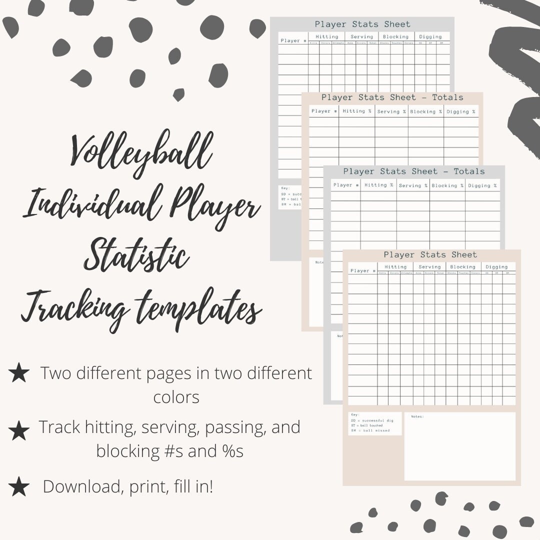 Volleyball Stat Tracking Sheets Individual Player Tracking & Totals