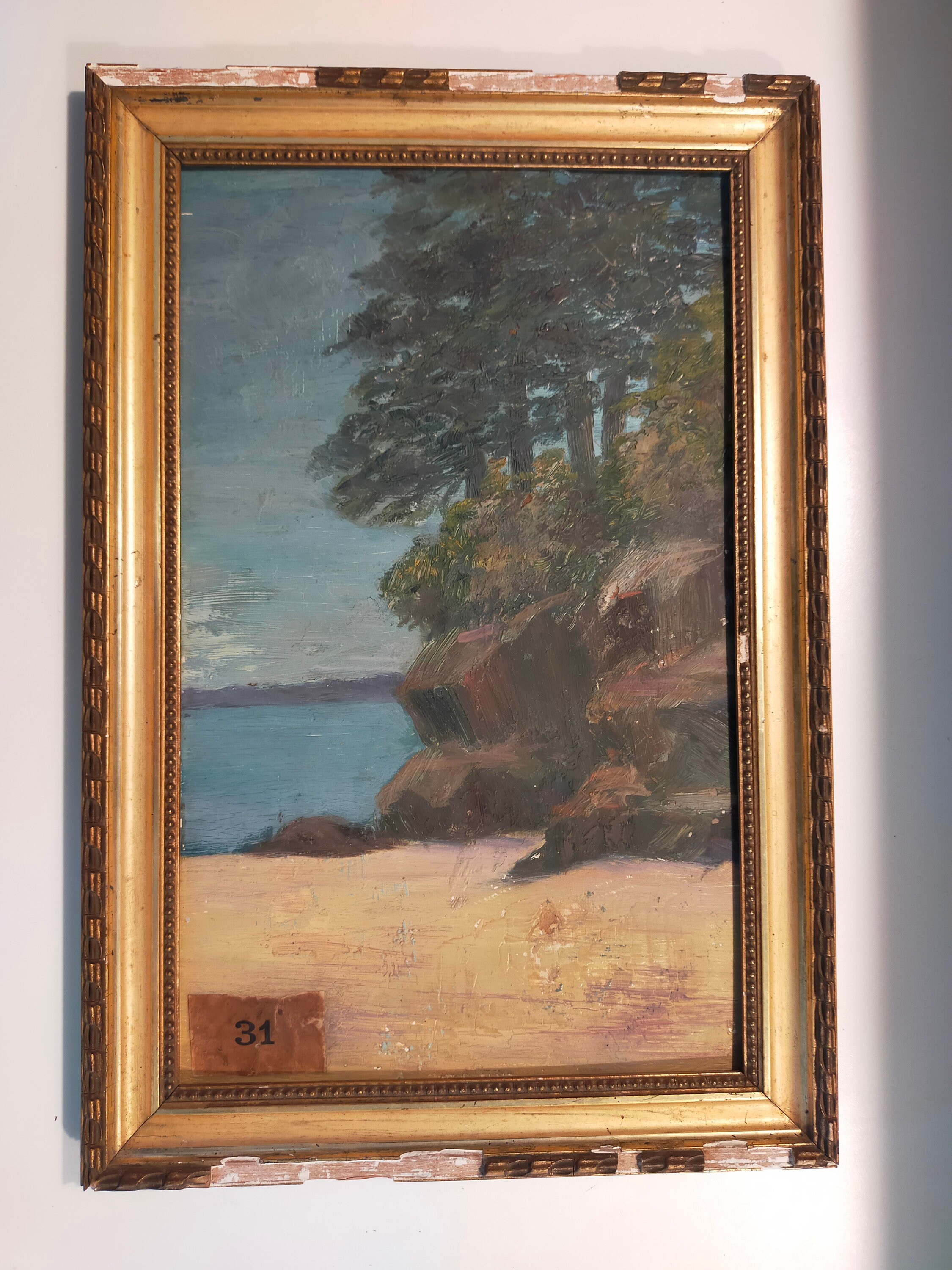 Huile sur Carton, Coin de Plage, Signée