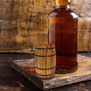 Oak whiskey barrel shot glass. This is for 1 shot glass.