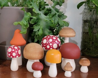 Hand Painted Wooden Mushroom Set, 'Fly Agaric' Woodland Decor, cottage core, Nursery decor,  Thanksgiving