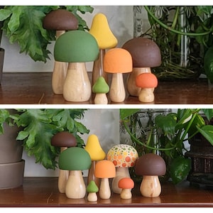 Zuckerahorn-Set, handbemalte Holzpilze; Pflanzstäbe, Pilz Regal Dekor, Tiered Tablett Dekor, Wald Kinderzimmer Dekor