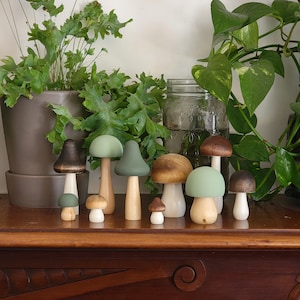 Spring Woods Hand Painted Wooden Mushrooms; planter sticks, Shelf Decor, Tiered Tray Decor, Nursery Decor, Modern Farmhouse Decor