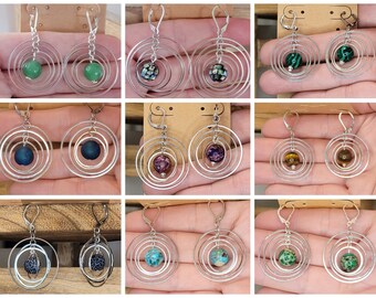 Orbiting Earrings, One of a kind Earrings, Earrings, Earrings Set, Stone Earrings, Dangle Earrings, Sterling Hook Earrings, custom earrings