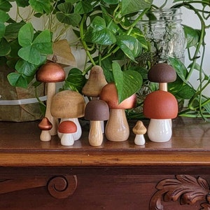 Festliches Herbst-Set Handbemalte Holzpilze; Pflanzstäbe, Pilz Regal Dekor, Tiered Tablett Dekor, Wald Kinderzimmer Dekor, Montessori