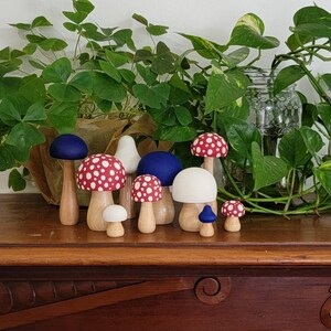 Americana Hand Painted Wooden Mushrooms; July 4th Decor, Patriotic Decor, Holiday Decor, planter sticks, Shelf Sitter, Tiered Tray Decor