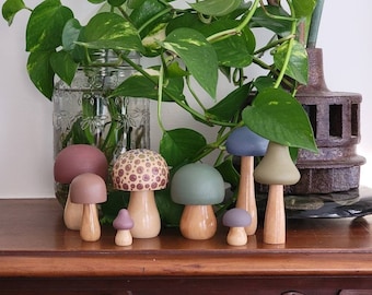 Hand Painted Wooden Mushroom Set, 'Grey Rainbow', Woodland Decor, cottage core, Nursery decor
