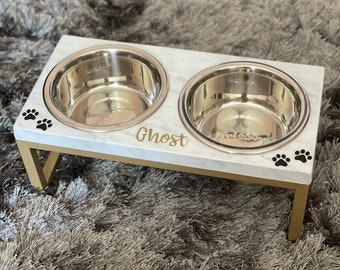 Custom Marble Print Pet Bowl Stand | Personalized Pet Bowl with Stand | Cat & Dog Bowl Stand | Custom Dog/Cat Bowl | Pet Food Bowl