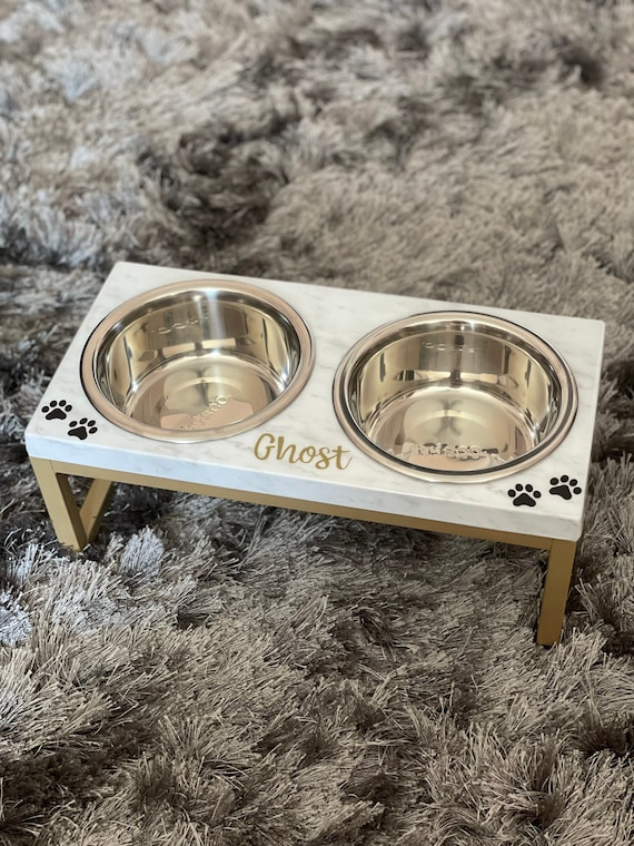 Marble dog bowl clearance stand