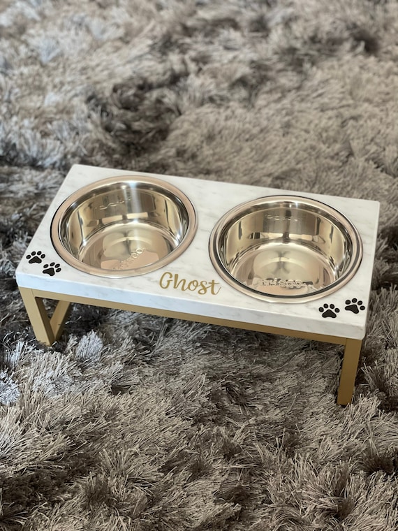 Frisco Marble Print Stainless Steel Double Elevated Dog Bowl, 3 Cups, Black Stand