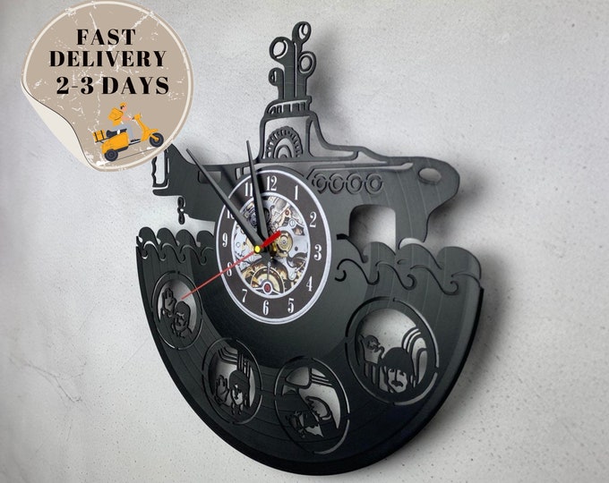 Yellow Submarine Memorabilia | Vinyl Record Wall Clock Unique | Music Lover Gift for Him | Music Decor | Vinyl Wall Decor