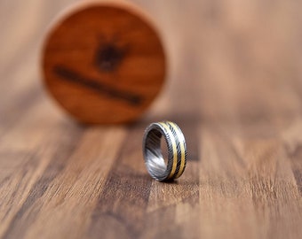 Damascus Steel Ring With Brass Sleeve Mens Promise Ring For Her Damascus Ring Engagement Ring Men Wedding Ring Wedding Band Anniversary Ring
