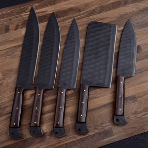 Hand Forged Japanese Knife Set, Stainless Steel Kitchen Knives