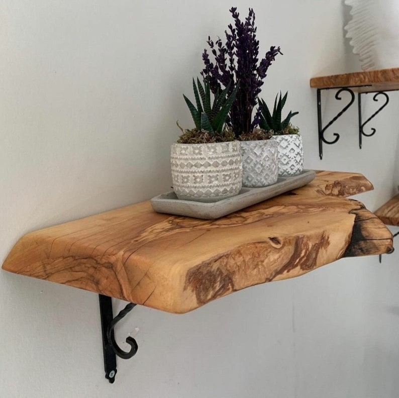 Unique Olive Wooden Wall Shelf / Rustic Wooden Handmade Etsy