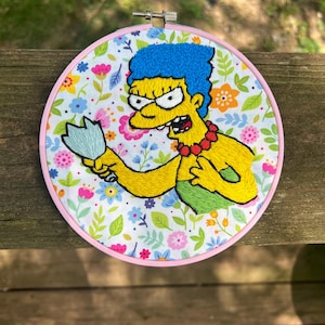 Feminine Rage Embroidery Hoop Art: Marge Simpson, Hand-Painted