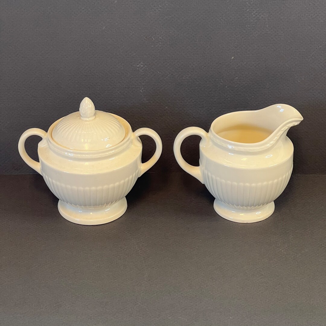 Wedgewood Edme Cream White Porcelain Cream Pitcher & Sugar Bowl W/ Lid