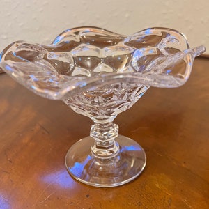 Vintage Fenton Clear Glass Inverted Thumbprint Pattern Compote