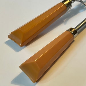 2 Gorgeous Heavy Peach Bakelite Carving Serving Utensils