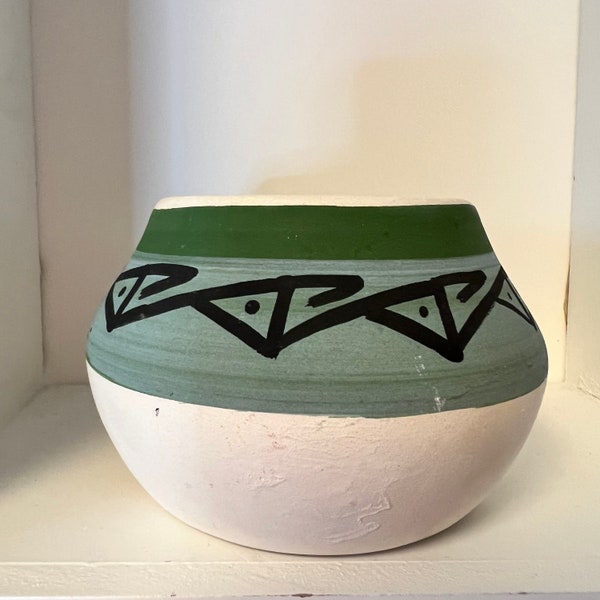 Vintage Navajo Vase Hand Made and Signed WNT 3x4”