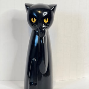 Black Cat Painted Eyes Lidded Lint Brush Red Bristles 1950s Mid Century Modern
