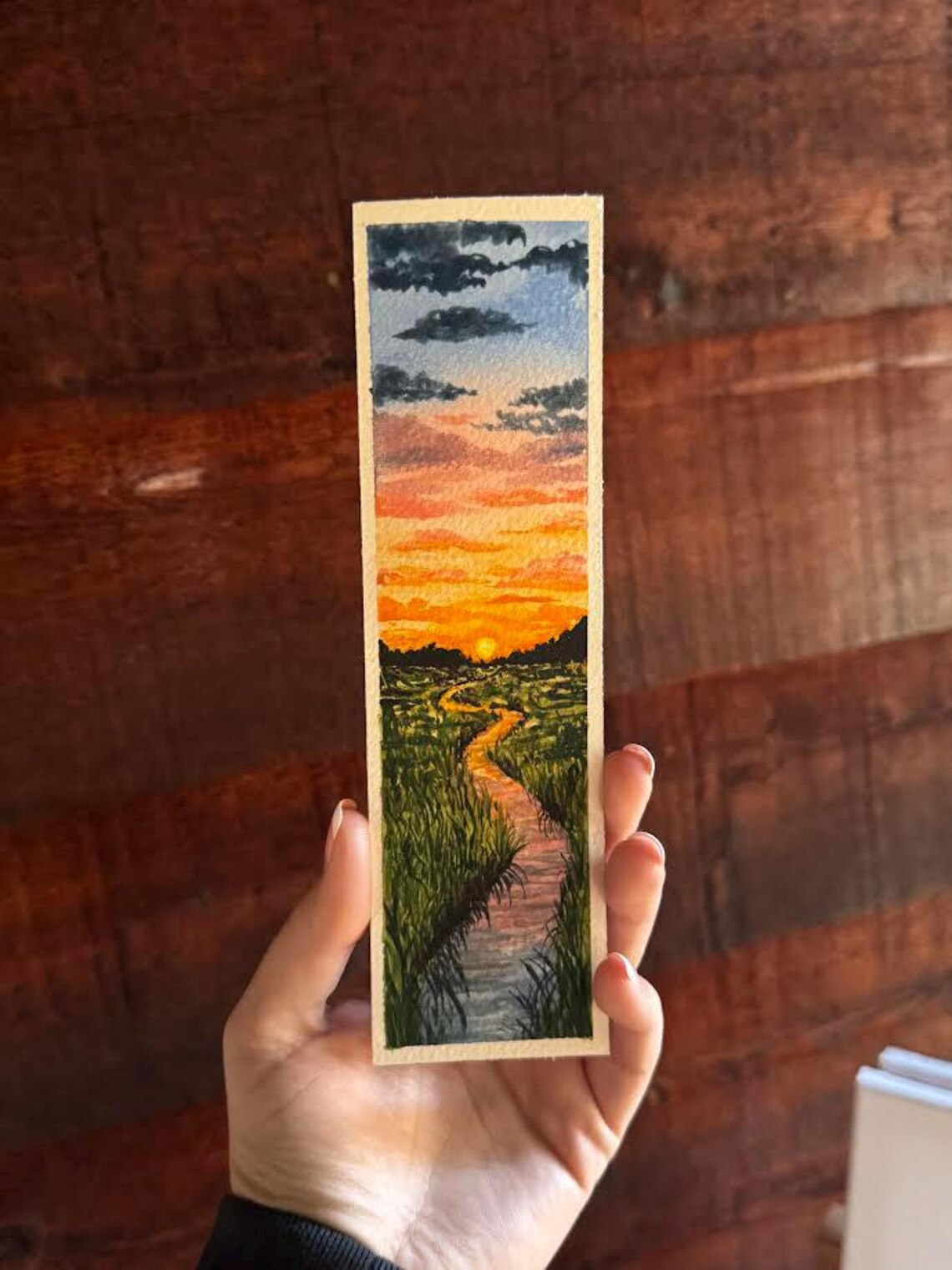 Hand Painted Watercolor Bookmark | Sunset & River | Colorful Scenery - Etsy