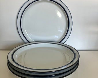 Lot of (4) Dansk Bistro Christianshavn Blue Stripe Dinner Plates - Japan 1980's