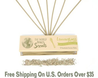 Lemongrass Organic Incense Sticks | Handmade | NO Fragrance Oils | NO Dyes | NO Perfume | Natural Plant Material |