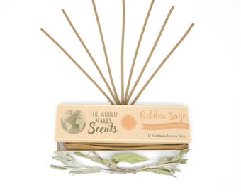 Golden Sage Incense Sticks | Plants Only | No Perfume | Handmade | No dyes | Nothing Synthetic | Organic |