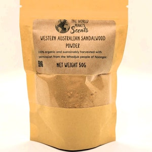 Pure Sandalwood Powder Santalum Spicatum Sustainably Harvested From Western Australia and Imported to the USA 50 Grams (1.7oz)