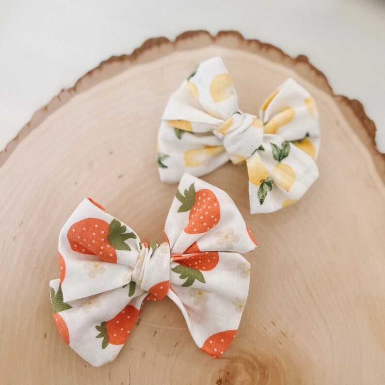 Strawberry blooms and lemon hair bow spring bow clip bow lemon bow strawberry bow cotton bow baby bow dog bow girl bow image 3