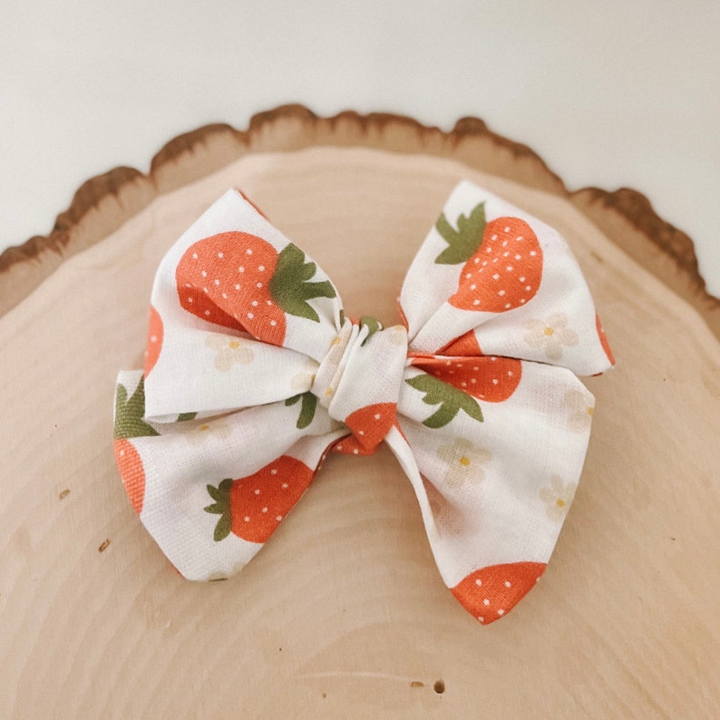 Strawberry blooms and lemon hair bow spring bow clip bow lemon bow strawberry bow cotton bow baby bow dog bow girl bow image 1