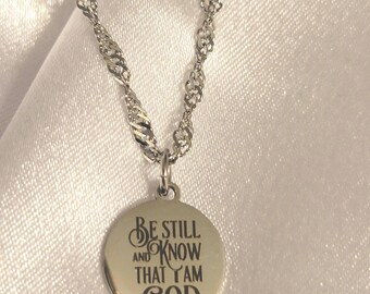 Psalm 46:10 Stainless Steel Pendant Necklace, Faith Based Jewelry, Christian Gift