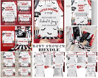 Scream Movie Baby Shower Bundle – Horror Halloween Digital Party Set, Our Little Scream Digital Invite, Games & Matching Decorations