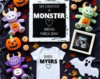 A Spooktacular Halloween-Themed Pregnancy Announcement Template | Spooky Pregnancy Reveal Template |  Halloween Baby Reveal 2025