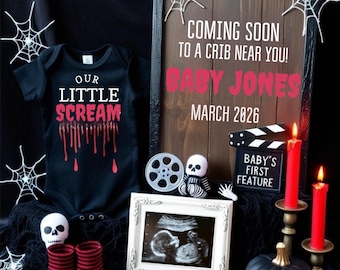 Horror Movie Baby Announcement | Spooky Halloween Theme | Editable Template | Pregnancy Reveal Sign | Halloween Pregnancy Reveal