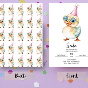 Cool Duck Birthday Invitation | Editable Party Template | Funny Sunglasses Duck with Hat | Digital Download Kids Party | Mobile Phone Invite