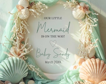 Mermaid Baby Announcement | Under the Sea Pregnancy Reveal | Editable Ocean-Themed Baby Announcement Template