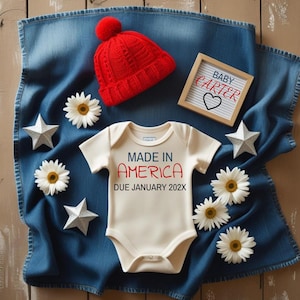 4th of July Baby Announcement Template | Patriotic Pregnancy Reveal Flat Lay | Editable Corjl Template | Red White & Blue Digital Download