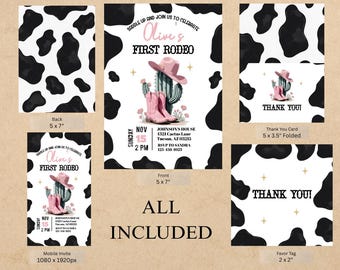 Editable Cowgirl First Rodeo Birthday Invitation – Pink Cactus & Boots 1st Birthday Party Invite – Digital Download Western Theme Birthday