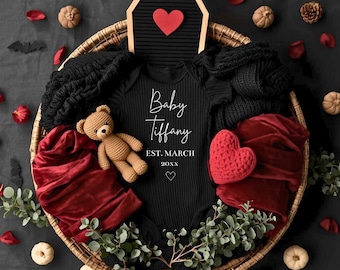 Spooky Cute Gothic Baby Reveal | Editable Halloween Pregnancy Announcement, Dark Cozy Flat-Lay Template for Social Media & Print