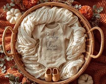 Autumn Pregnancy Announcement Template | Fall Baby Reveal | Cozy Basket with Pumpkins and Florals | Editable Digital Download