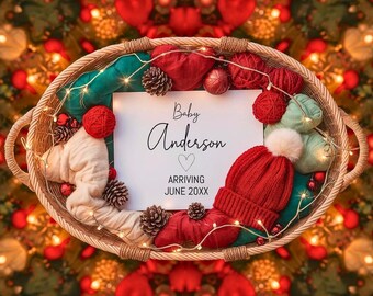 Christmas Baby Announcement | Gender Neutral Holiday Baby Reveal with Festive Basket & Twinkling Lights