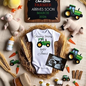 Faire-part de grossesse Little Farmer | Déguisement bébé tracteur | Faire-part de bébé qui grandit fort | Déguisement bébé sur le thème de la ferme rustique
