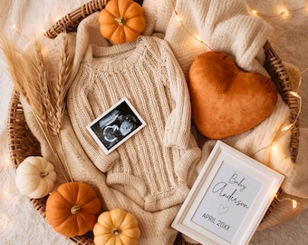 Minimalist Little Pumpkin Pregnancy Reveal – Editable Autumn Baby Announcement | Social Media Ready & Printable | Instant Corjl Access