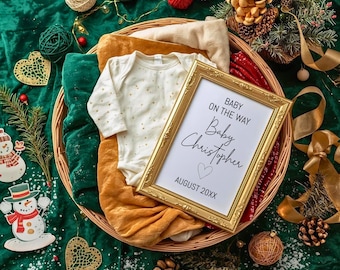 Christmas Pregnancy Announcement | Editable Holiday Baby Reveal | Festive Winter Baby Announcement Template