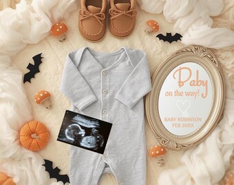 Fall Pregnancy Reveal | Mirror Baby Announcement | Autumn Pregnancy Announcement | Editable Digital Template