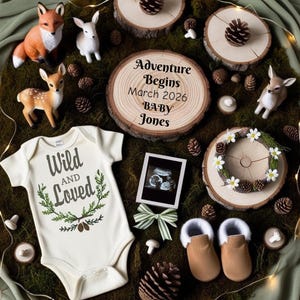 Woodland Baby Announcement - Digital Editable Template | Forest-Themed Pregnancy Reveal | Rustic Adventure Pregnancy Announcement